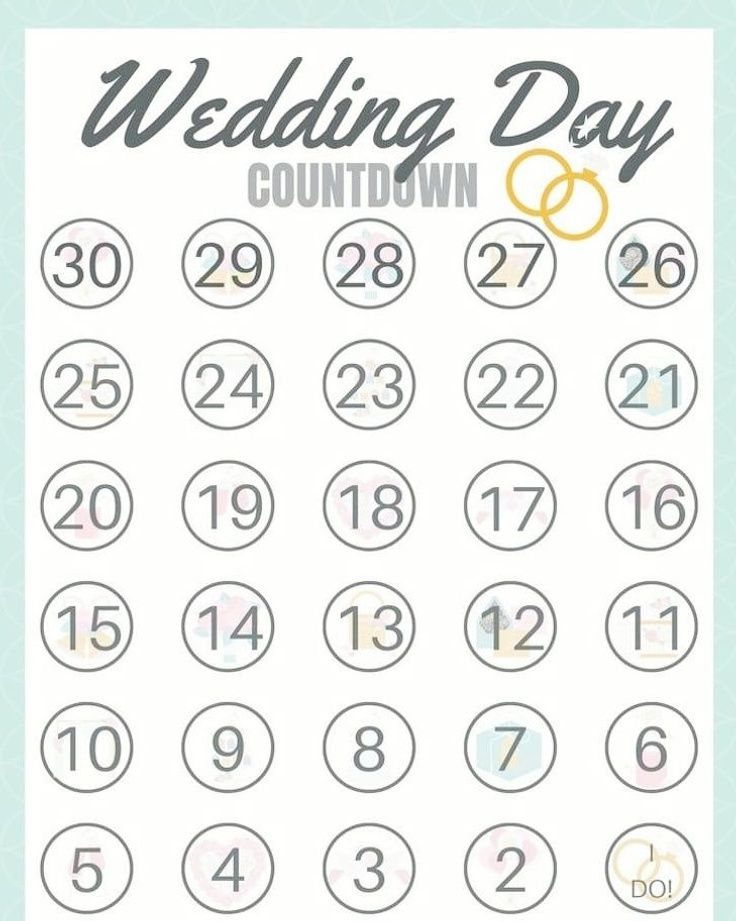 Wedding Day Countdown worksheet with numbered circles from thirty down to one.