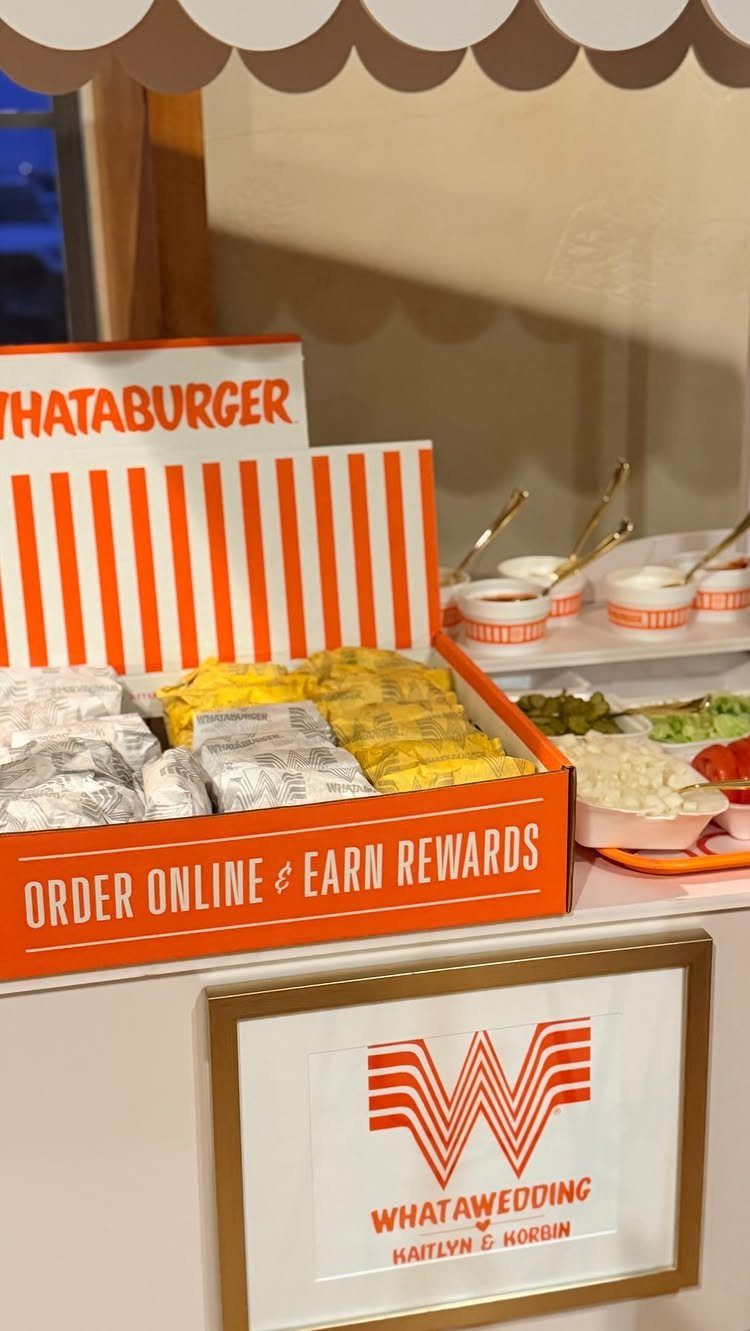 Whataburger sliders and fries served at a wedding reception for late-night snacks.
